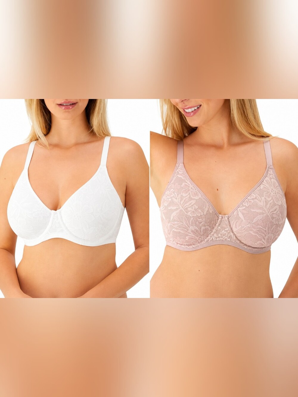 2 Pack Bali Lace Underwire Bras - White & Cream